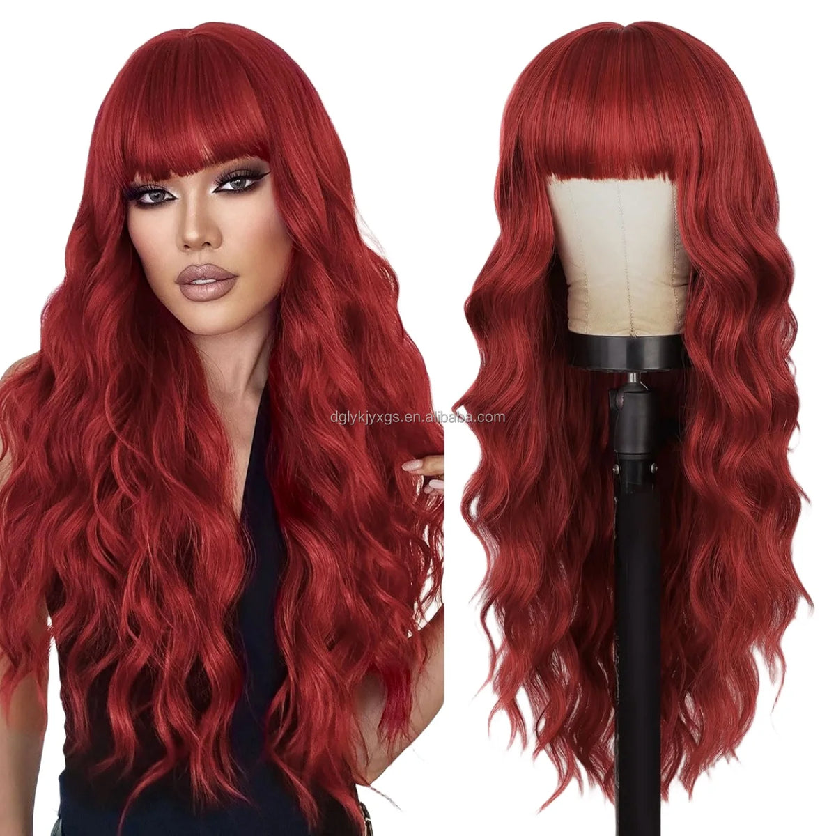 26" Brown Blonde Wavy Synthetic Wig with Bangs