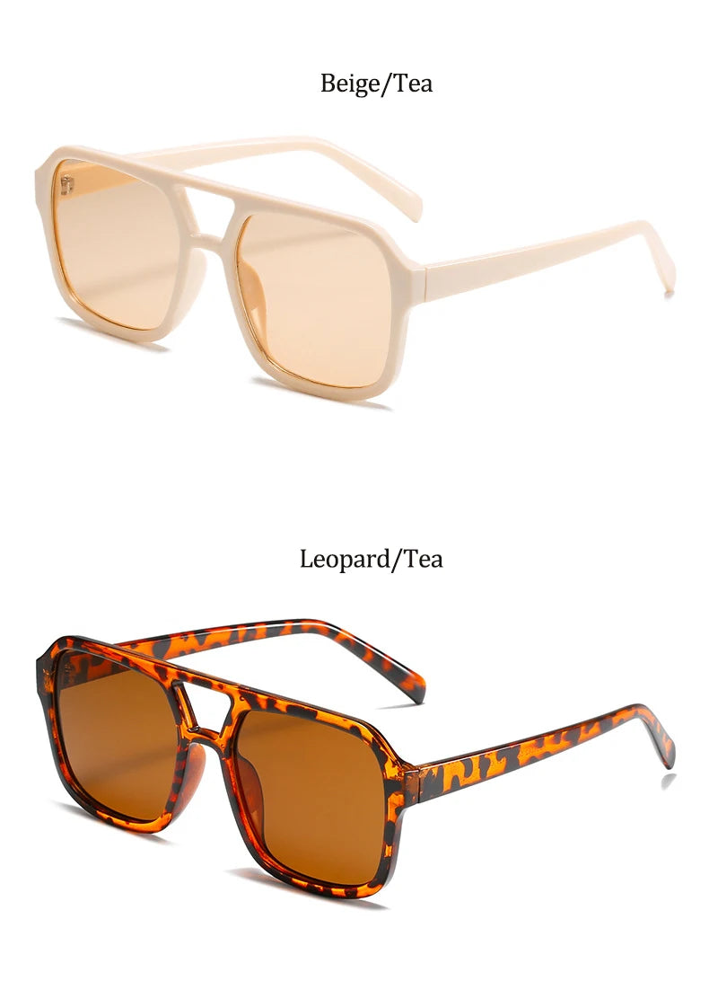 Retro Square Sunglasses Women Men 2025 New Trends Double Beam Yellow Big Sun Glasses Female Oversized Eyewear Shades UV400