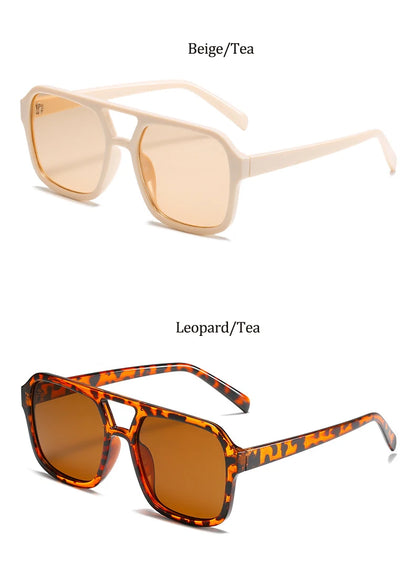 Retro Square Sunglasses Women Men 2025 New Trends Double Beam Yellow Big Sun Glasses Female Oversized Eyewear Shades UV400
