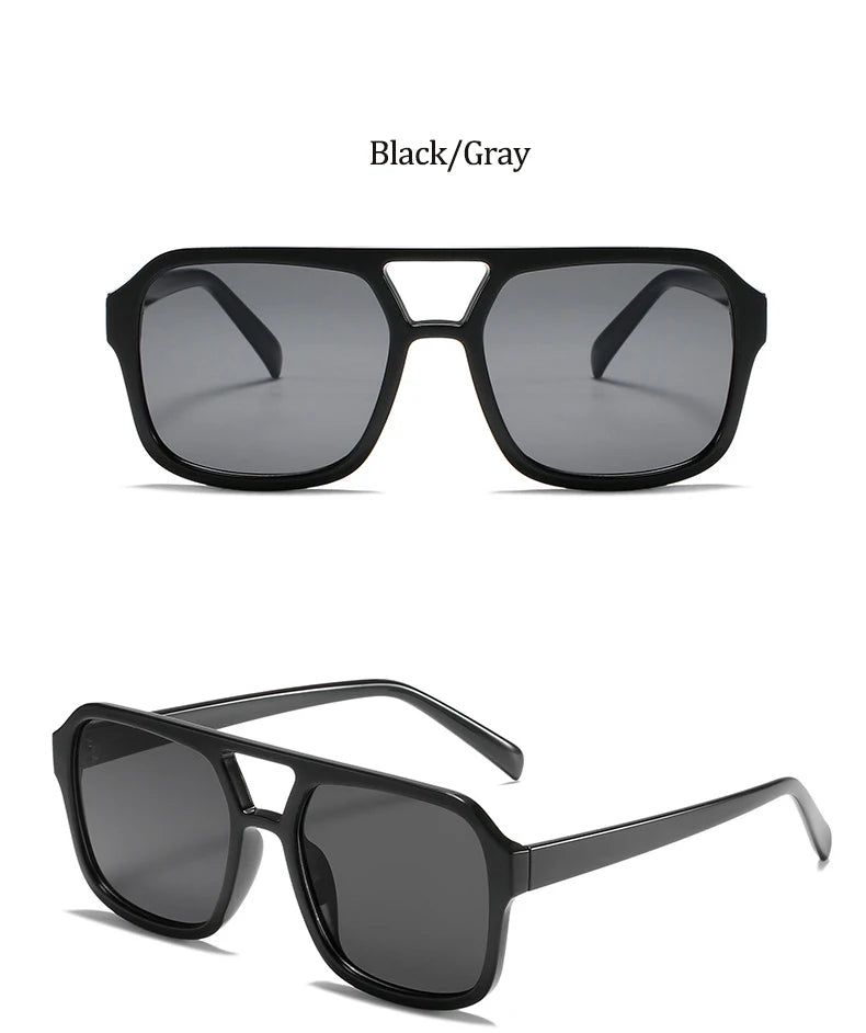 Retro Square Sunglasses Women Men 2025 New Trends Double Beam Yellow Big Sun Glasses Female Oversized Eyewear Shades UV400