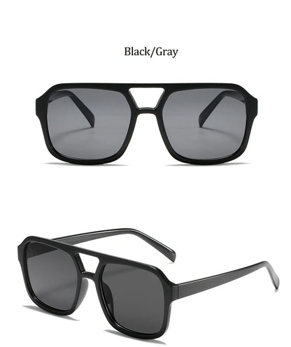 Retro Square Sunglasses Women Men 2025 New Trends Double Beam Yellow Big Sun Glasses Female Oversized Eyewear Shades UV400
