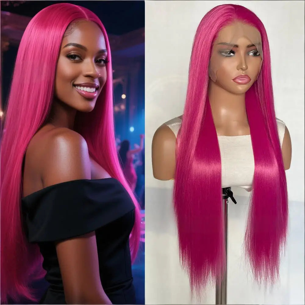 FX-HA07 Premium Blend Hair Wig Long Straight Black High Quality Invisible Transparent 13*4 Lace Frontal Wig Lace Front Wigs