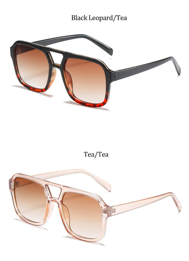 Retro Square Sunglasses Women Men 2025 New Trends Double Beam Yellow Big Sun Glasses Female Oversized Eyewear Shades UV400