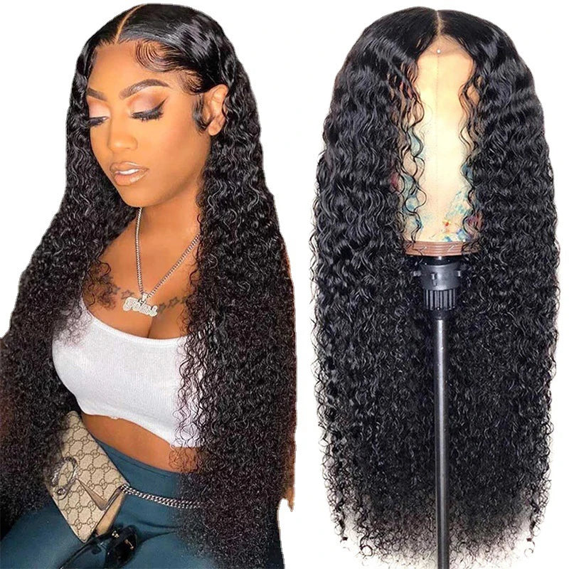 Deep Curly Body Wave Wig with Full Lace Front Transparent Lace Raw Indian Virgin Hair Synthetic Vendor Wig for Black Women