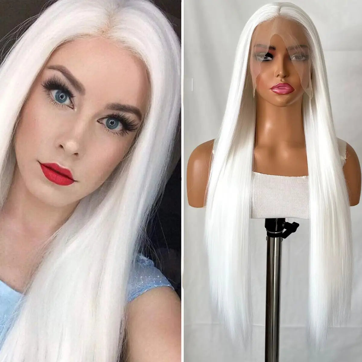 FX-HA07 Premium Blend Hair Wig Long Straight Black High Quality Invisible Transparent 13*4 Lace Frontal Wig Lace Front Wigs