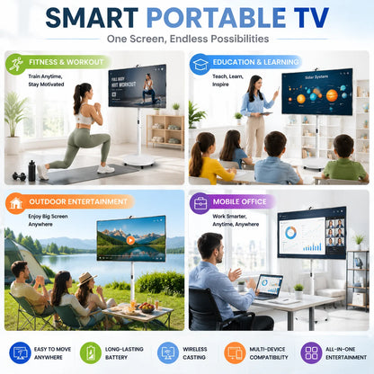 Portable Smart Screen 32 Inch with Wheels, Waterproof Mobile Android TV for Outdoor Backyard BBQ Camping RV