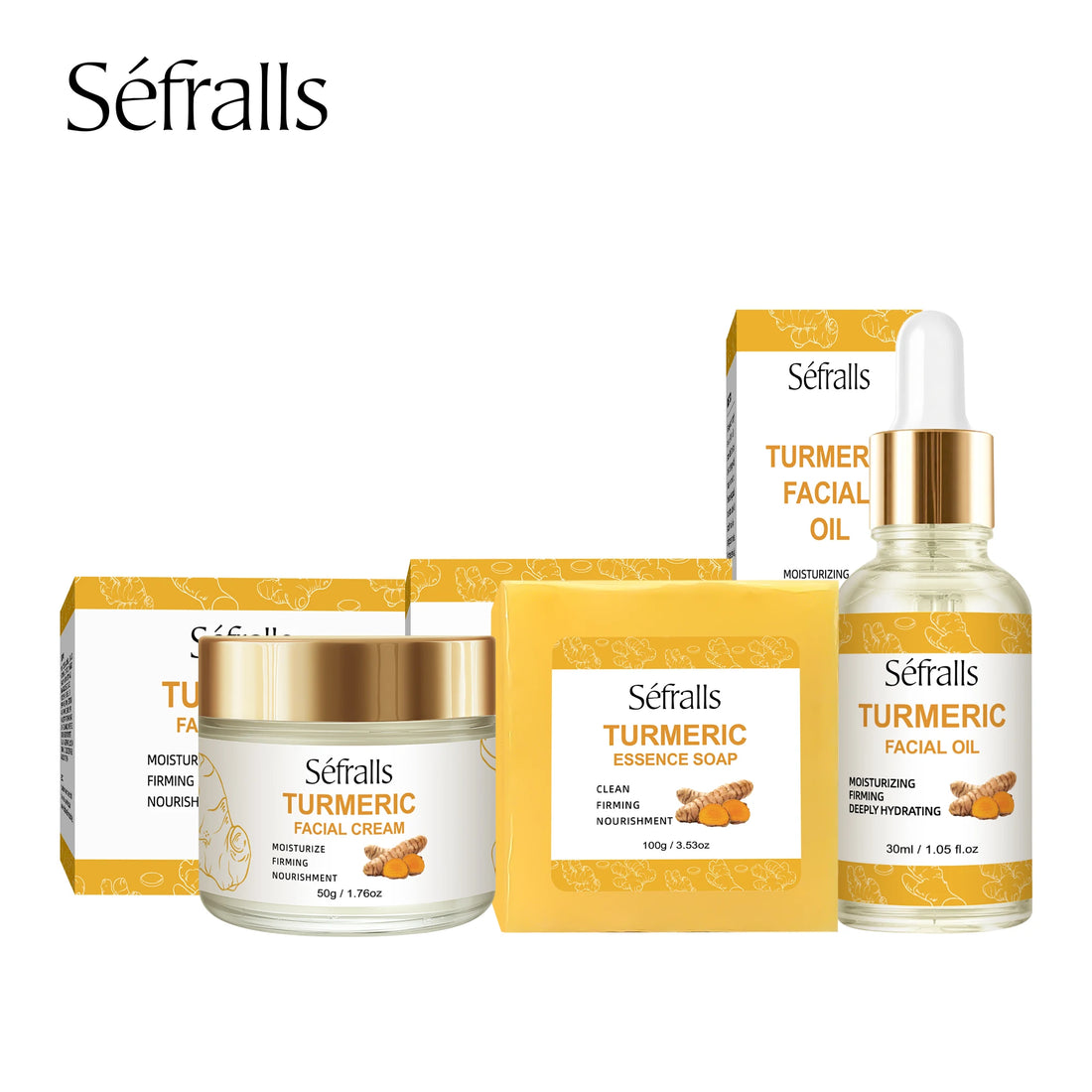 Sefralls Turmeric Face Care Trio With Cream Serum For All Skin Types