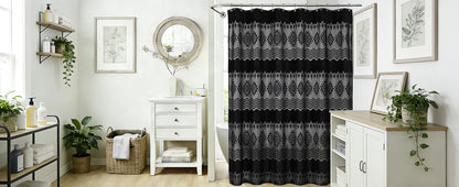 White Boho Farmhouse Modern Shower Curtain Set Waterproof Polyester Neutral Textured 72Wx72L Inches 12 Plastic Hooks
