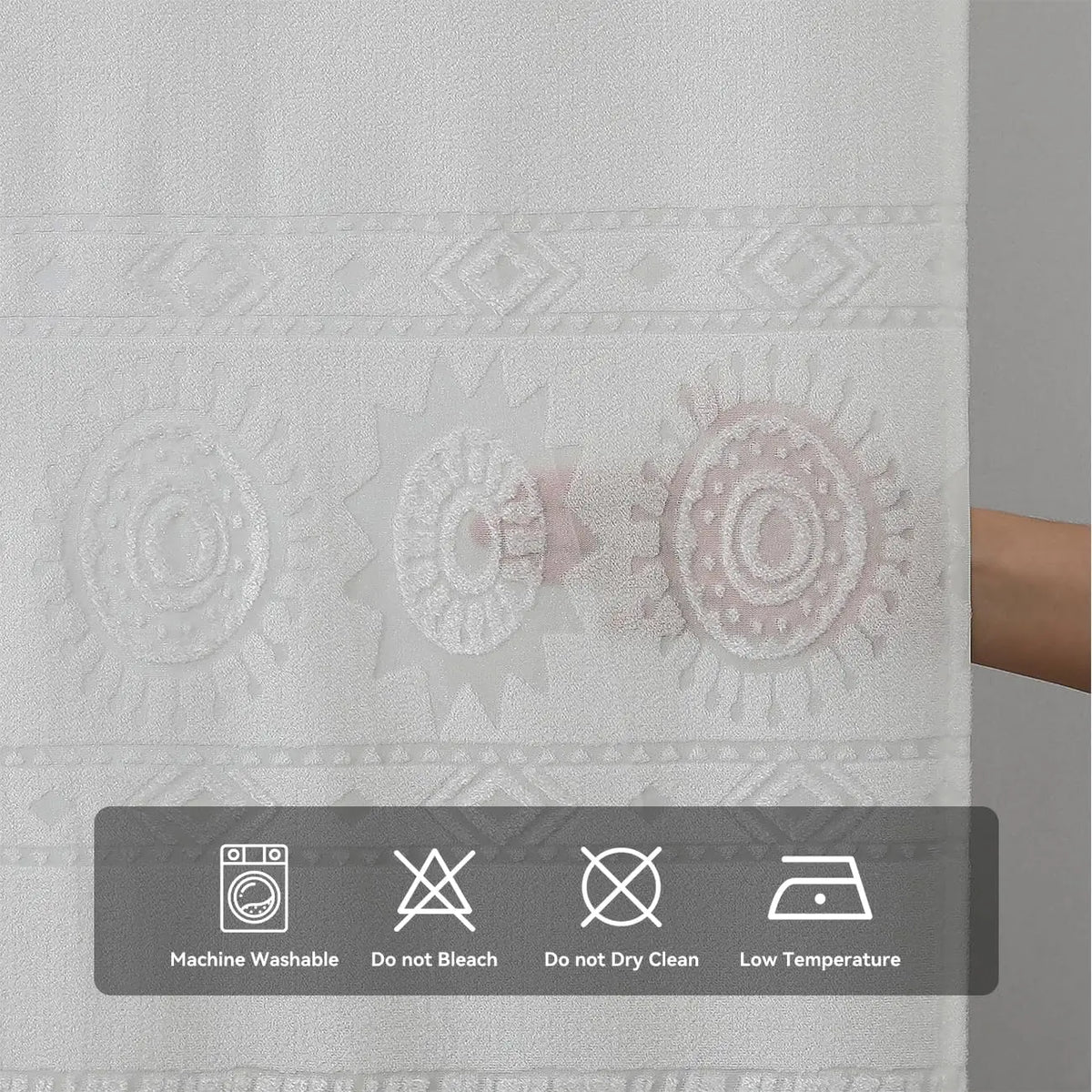 White Boho Farmhouse Modern Shower Curtain Set Waterproof Polyester Neutral Textured 72Wx72L Inches 12 Plastic Hooks