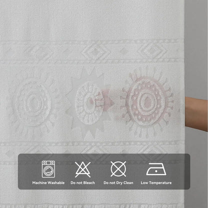 White Boho Farmhouse Modern Shower Curtain Set Waterproof Polyester Neutral Textured 72Wx72L Inches 12 Plastic Hooks