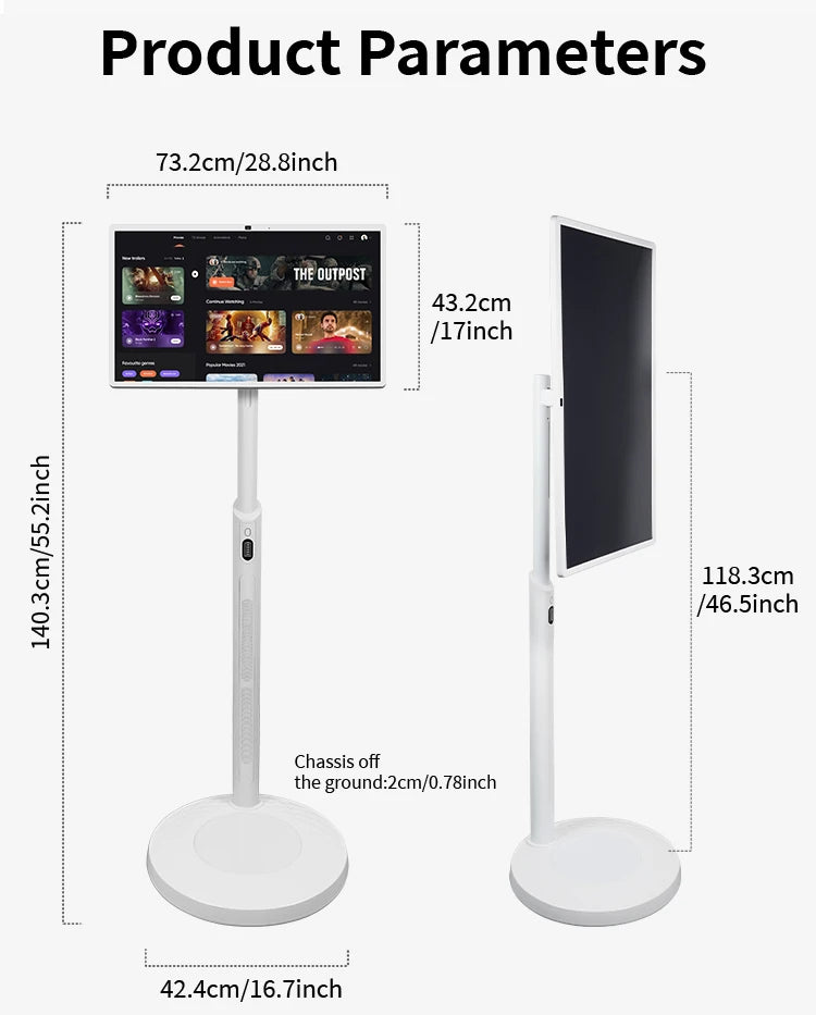Portable Smart Screen 32 Inch with Wheels, Waterproof Mobile Android TV for Outdoor Backyard BBQ Camping RV
