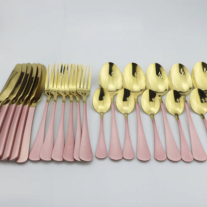 Blue Dinnerware Stainless Steel Tableware Fork Spoon Knife Dinner Set Kitchen Black Cutlery Set Silverware 16Pcs