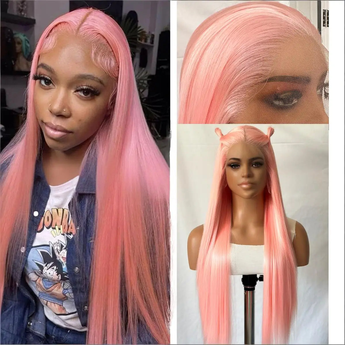 FX-HA07 Premium Blend Hair Wig Long Straight Black High Quality Invisible Transparent 13*4 Lace Frontal Wig Lace Front Wigs