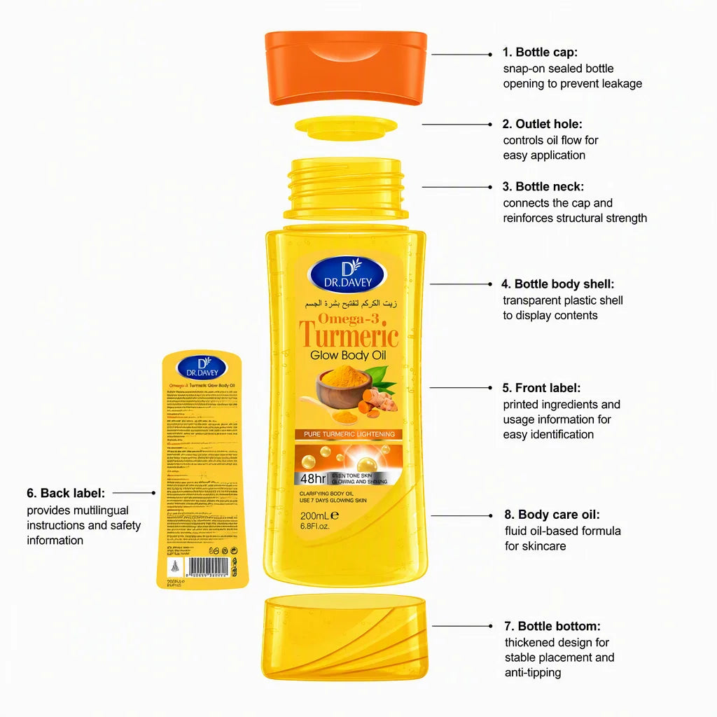 DR.DAVEY Omega-3 Turmeric Glow Body Oil Brightening Repair 48H Moisture USA Warehouse Ready Stock 200ml+200ml One Set