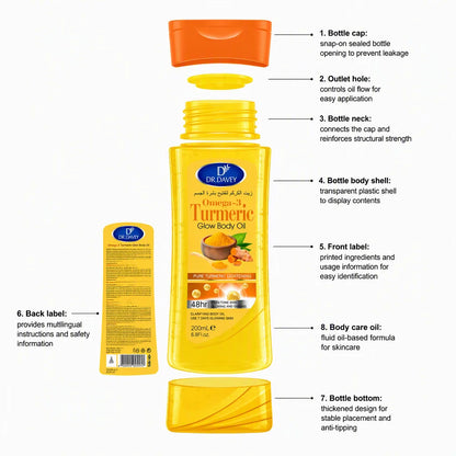 DR.DAVEY Omega-3 Turmeric Glow Body Oil Brightening Repair 48H Moisture USA Warehouse Ready Stock 200ml+200ml One Set