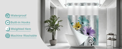 Hookless Shower Curtain Liner Set Teal Semi-Sheer Waterproof Washable 72x75 Inch Bathroom Decor