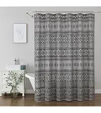 White Boho Farmhouse Modern Shower Curtain Set Waterproof Polyester Neutral Textured 72Wx72L Inches 12 Plastic Hooks