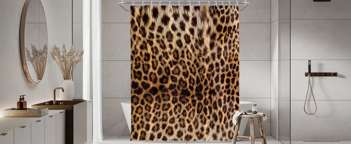 Brown Leopard Shower Curtain Cheetah Animal Print Blackout Polyester Machine Washable Hooks 72x72 Modern Bathroom Decor
