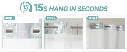 Hookless Shower Curtain Liner Set Teal Semi-Sheer Waterproof Washable 72x75 Inch Bathroom Decor