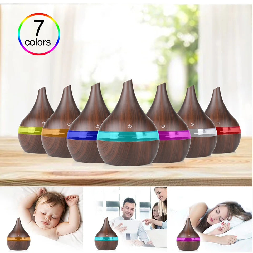 300ml Humidifier Electric Aroma Air Diffuser Wood Ultrasonic Air Humidifier Essential Oil Aromatherapy Cool Mist Maker For Home