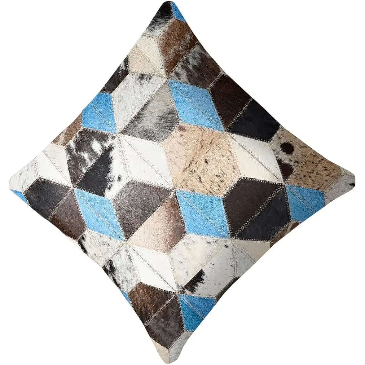 100% Cotton Canvas Cushion Covers Handmade Cowhide Leather Patchwork Lining Square 18\"x18\"