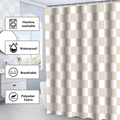 4-Piece Checkered Gingham Retro Waterproof Shower Curtain Set Non-Slip Bath Rug 12 Hooks Soft Fabric for Bathroom Use