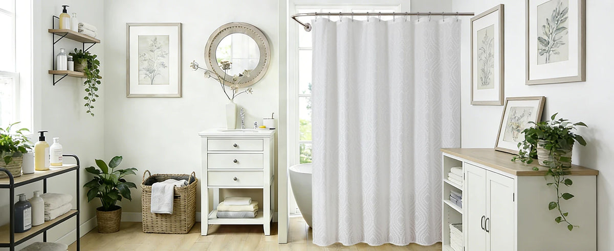 Grey Boho Farmhouse Elegant Washable Sheer Lace Shower Curtain Set 72Wx72L with 12 Plastic Hooks