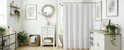Grey Boho Farmhouse Elegant Washable Sheer Lace Shower Curtain Set 72Wx72L with 12 Plastic Hooks