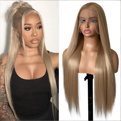 FX-HA07 Premium Blend Hair Wig Long Straight Black High Quality Invisible Transparent 13*4 Lace Frontal Wig Lace Front Wigs