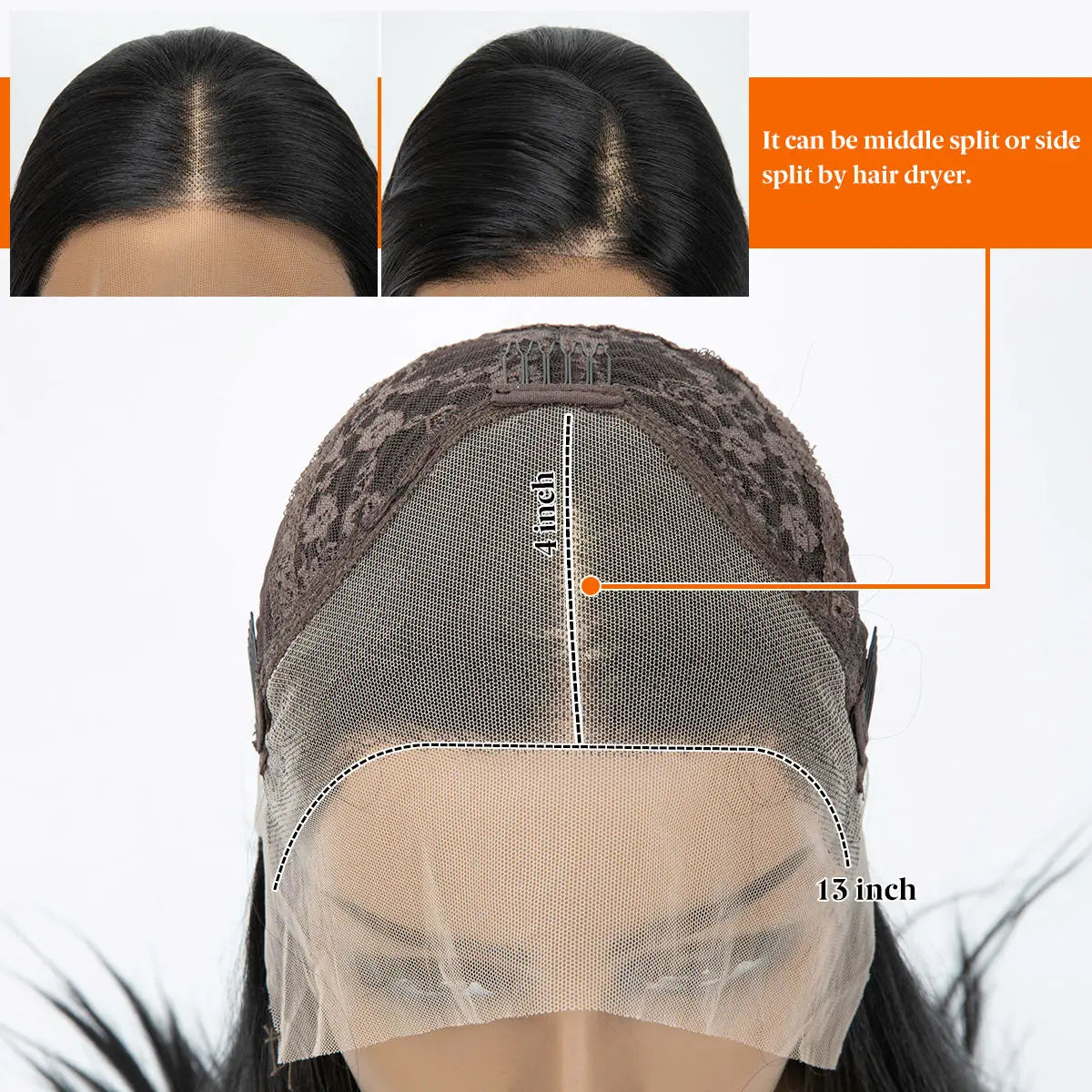 FX-HA07 Premium Blend Hair Wig Long Straight Black High Quality Invisible Transparent 13*4 Lace Frontal Wig Lace Front Wigs