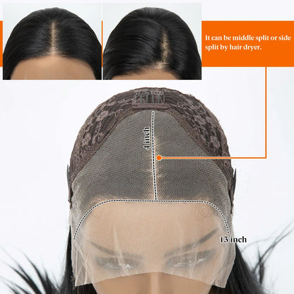 FX-HA07 Premium Blend Hair Wig Long Straight Black High Quality Invisible Transparent 13*4 Lace Frontal Wig Lace Front Wigs