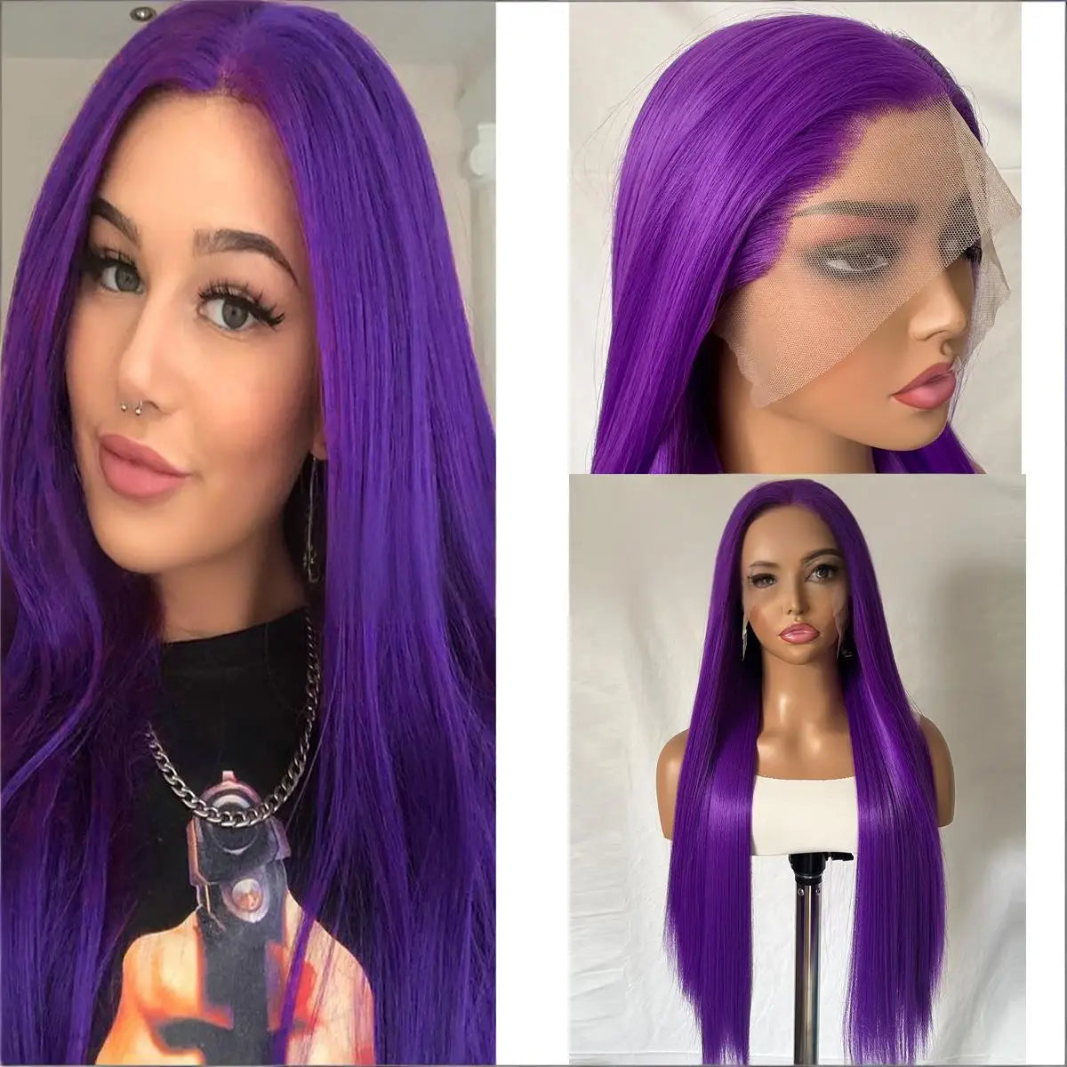FX-HA07 Premium Blend Hair Wig Long Straight Black High Quality Invisible Transparent 13*4 Lace Frontal Wig Lace Front Wigs