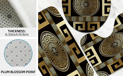 4PCS Black Gold Geometric Print Polyester Fabric Shower Curtain Set Modern Waterproof Soft Fabric Non-Slip Bath Mat 12