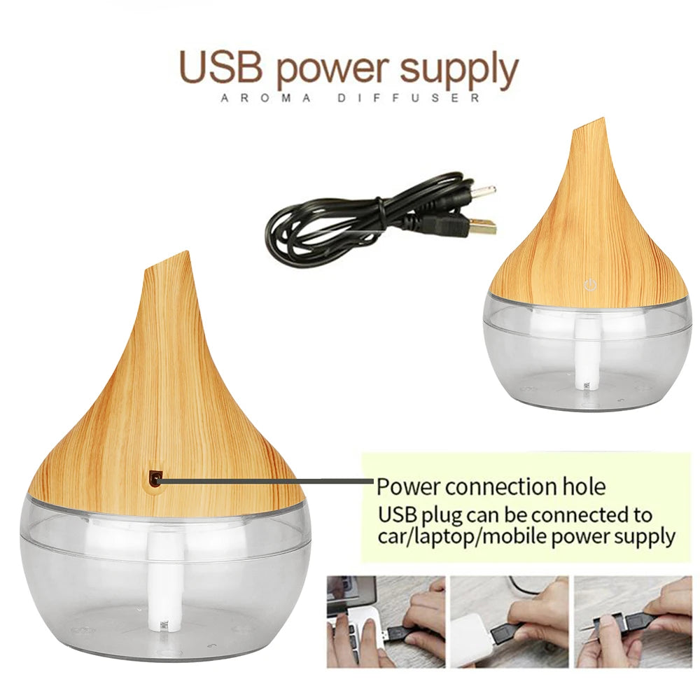 300ml Humidifier Electric Aroma Air Diffuser Wood Ultrasonic Air Humidifier Essential Oil Aromatherapy Cool Mist Maker For Home
