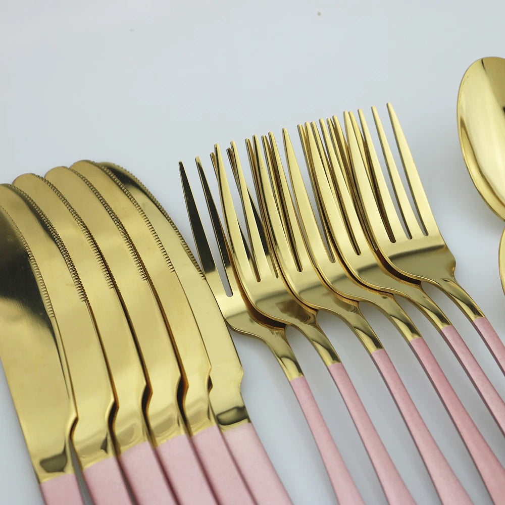 Blue Dinnerware Stainless Steel Tableware Fork Spoon Knife Dinner Set Kitchen Black Cutlery Set Silverware 16Pcs