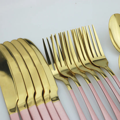 Blue Dinnerware Stainless Steel Tableware Fork Spoon Knife Dinner Set Kitchen Black Cutlery Set Silverware 16Pcs