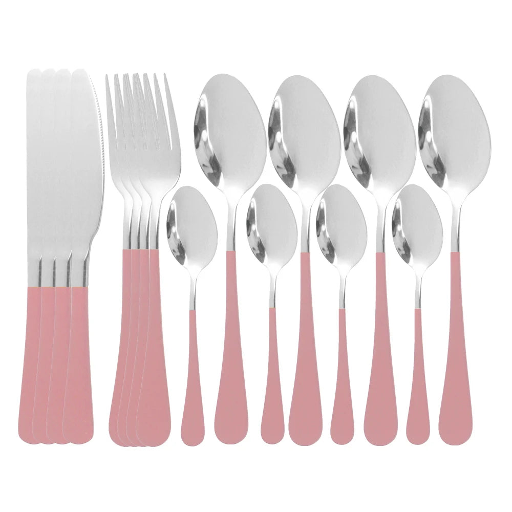 Blue Dinnerware Stainless Steel Tableware Fork Spoon Knife Dinner Set Kitchen Black Cutlery Set Silverware 16Pcs