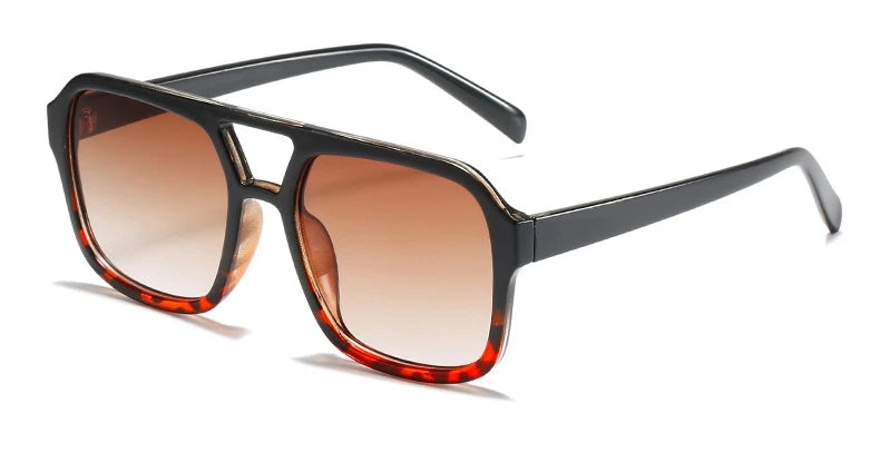 Retro Square Sunglasses Women Men 2025 New Trends Double Beam Yellow Big Sun Glasses Female Oversized Eyewear Shades UV400