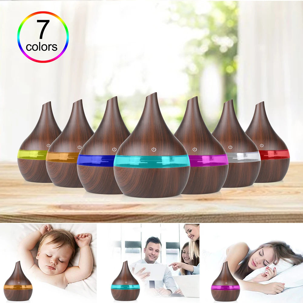 300ml Humidifier Electric Aroma Air Diffuser Wood Ultrasonic Air Humidifier Essential Oil Aromatherapy Cool Mist Maker For Home