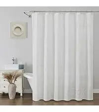 White Boho Farmhouse Modern Shower Curtain Set Waterproof Polyester Neutral Textured 72Wx72L Inches 12 Plastic Hooks