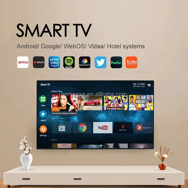 Customizable 55-Inch 4K QLED Smart Android TV with Wi-Fi HDR 75Hz Black Finish for Hotel Use