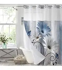 Hookless Shower Curtain Liner Set Teal Semi-Sheer Waterproof Washable 72x75 Inch Bathroom Decor