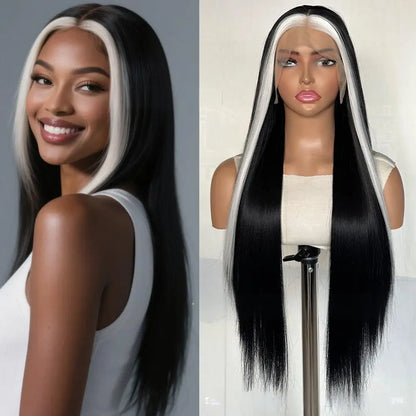 FX-HA07 Premium Blend Hair Wig Long Straight Black High Quality Invisible Transparent 13*4 Lace Frontal Wig Lace Front Wigs