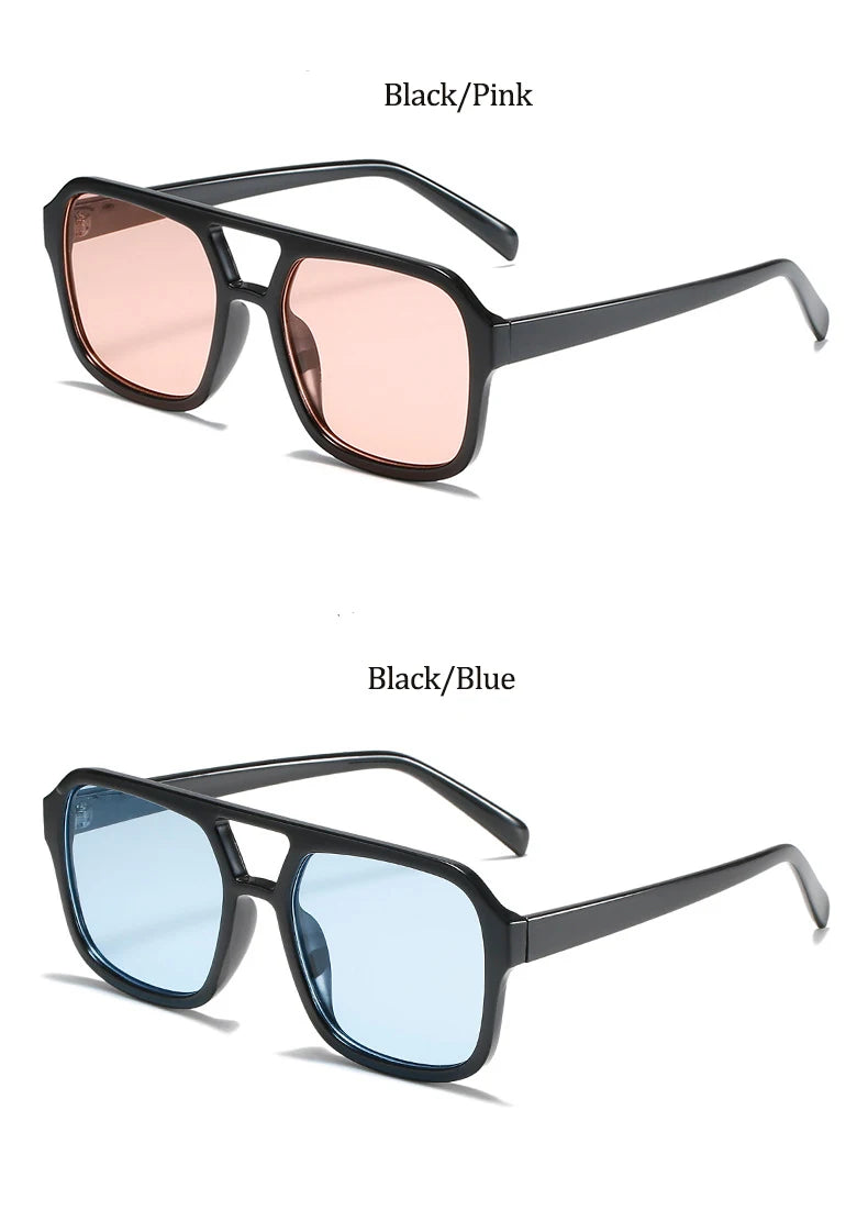Retro Square Sunglasses Women Men 2025 New Trends Double Beam Yellow Big Sun Glasses Female Oversized Eyewear Shades UV400