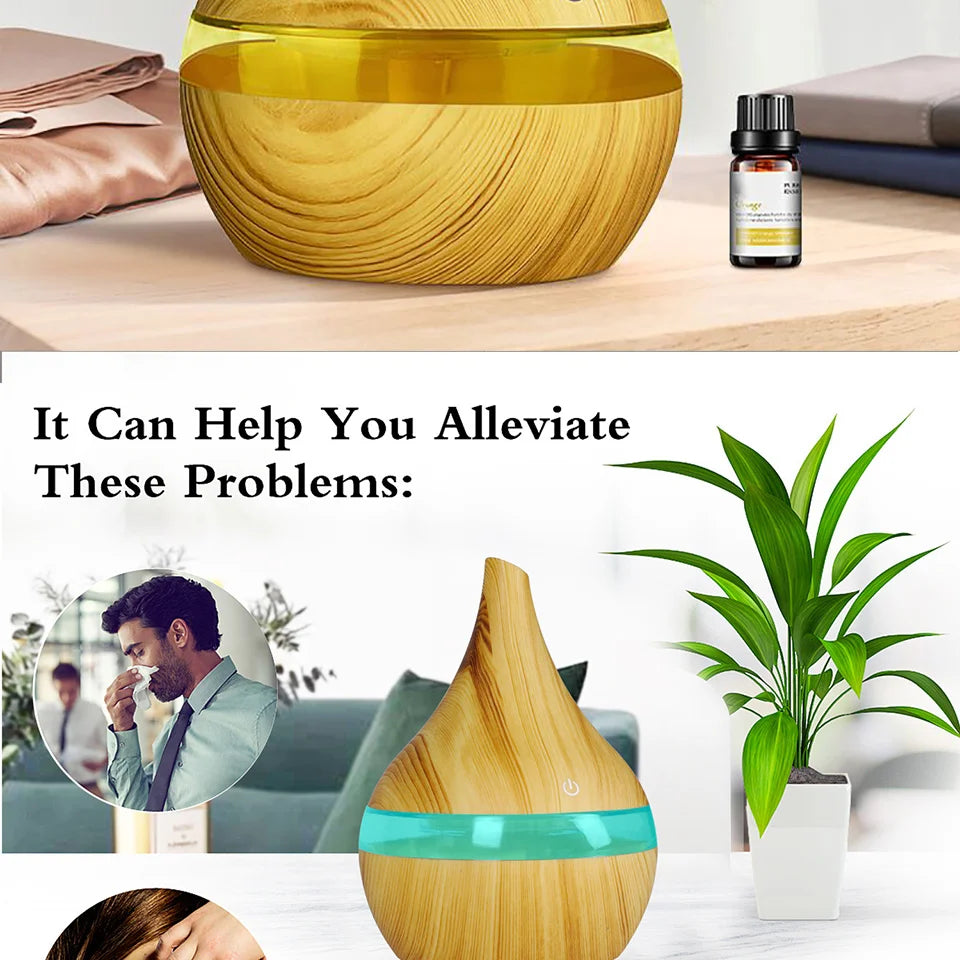 300ml Humidifier Electric Aroma Air Diffuser Wood Ultrasonic Air Humidifier Essential Oil Aromatherapy Cool Mist Maker For Home