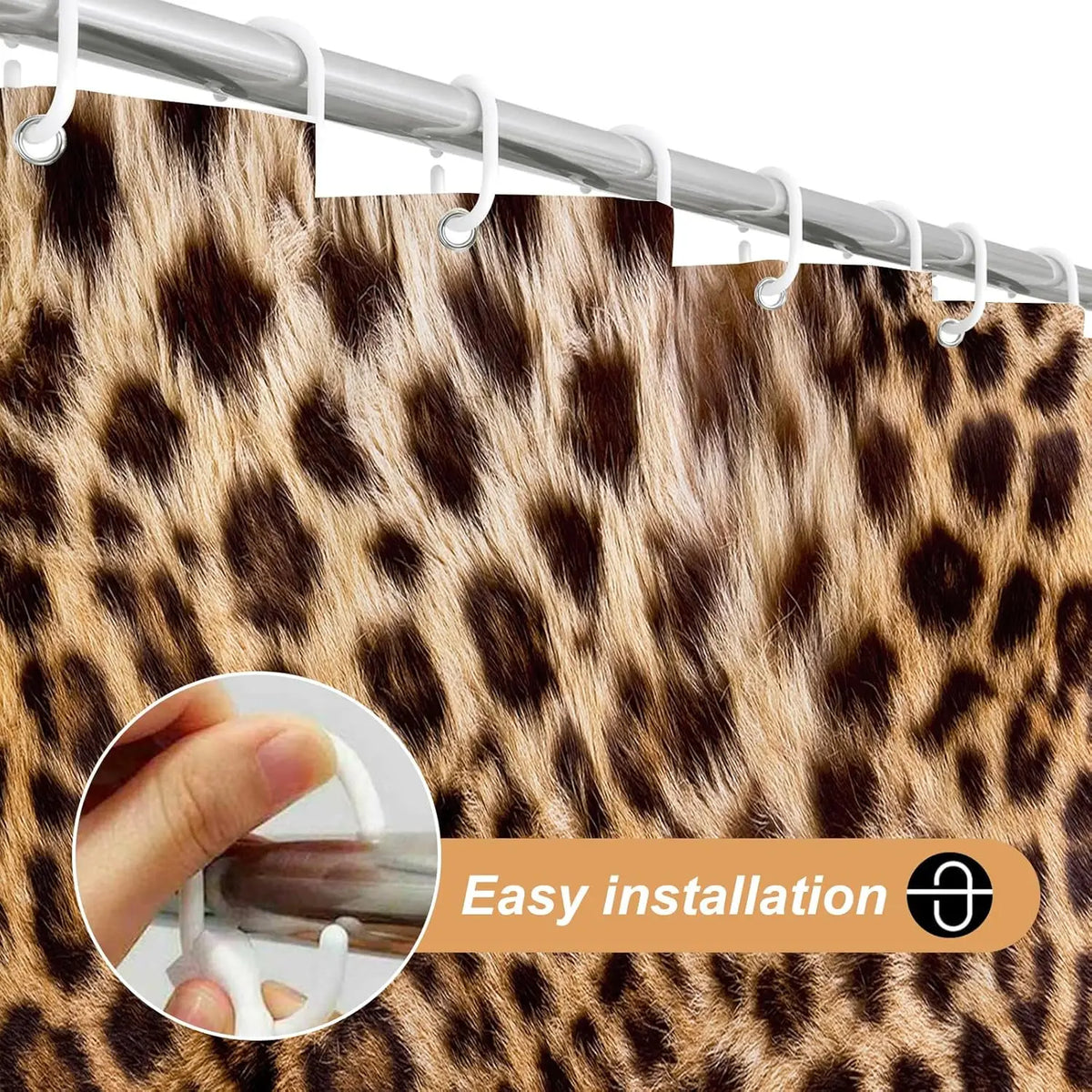 Brown Leopard Shower Curtain Cheetah Animal Print Blackout Polyester Machine Washable Hooks 72x72 Modern Bathroom Decor