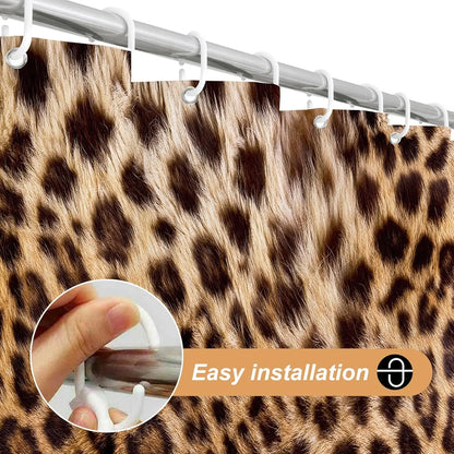 Brown Leopard Shower Curtain Cheetah Animal Print Blackout Polyester Machine Washable Hooks 72x72 Modern Bathroom Decor