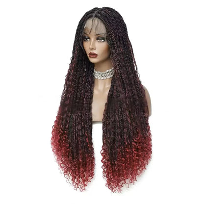 Natural Black Full Lace Bohemian Synthetic Wig with Triangle Knotless Braided Black Women's Natural Wave Boho Braid Wigs
