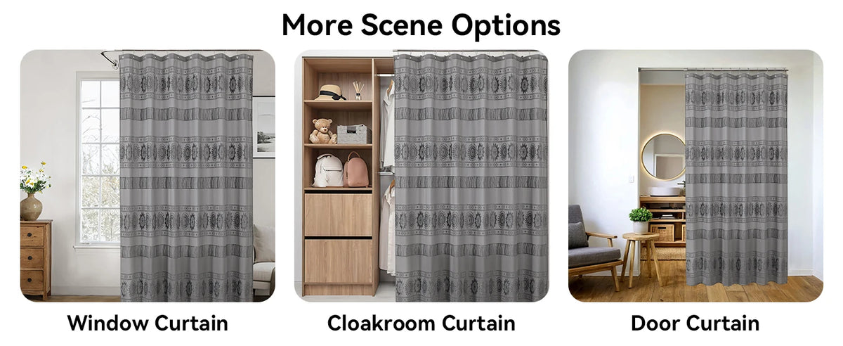 Grey Boho Farmhouse Elegant Washable Sheer Lace Shower Curtain Set 72Wx72L with 12 Plastic Hooks