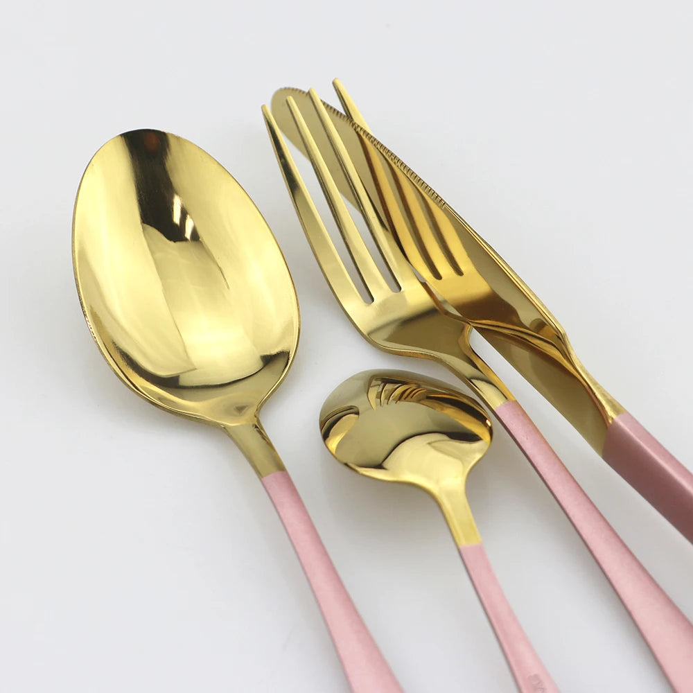 Blue Dinnerware Stainless Steel Tableware Fork Spoon Knife Dinner Set Kitchen Black Cutlery Set Silverware 16Pcs